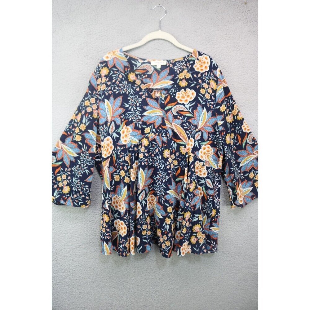 Umgee 3/4 Belled Sleeves Silky Tunic-Size XL-Dark Floral-Whimsigoth